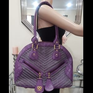 Original by Sharif 1827 Purple and Gray Large Handbag with Goldtone Accents
